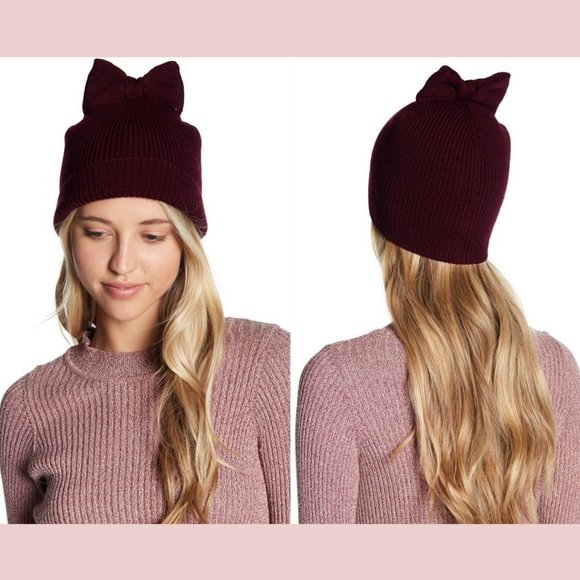 NWT $48 kate spade new york Bow Beanie‎ in Midnight Wine [SZ O/S ] - Picture 1 of 8